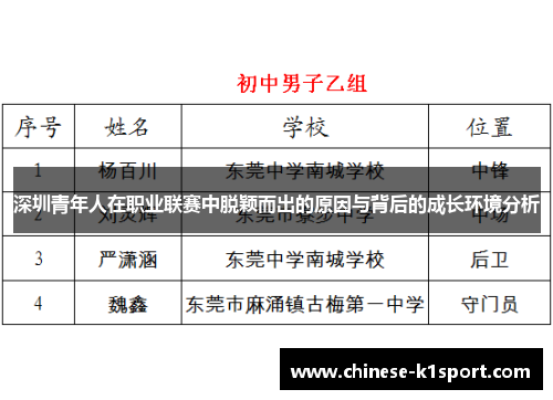 深圳青年人在职业联赛中脱颖而出的原因与背后的成长环境分析