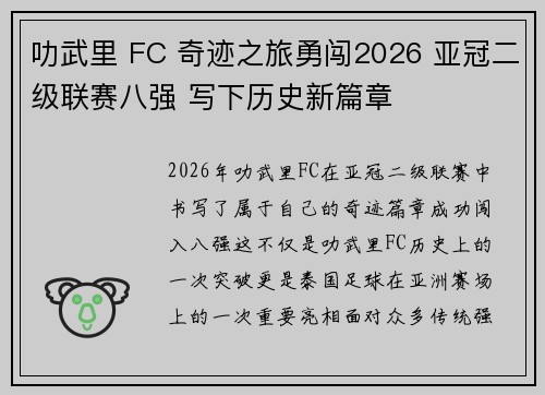 叻武里 FC 奇迹之旅勇闯2026 亚冠二级联赛八强 写下历史新篇章 叻武里 FC 奇迹之旅勇闯2026 亚冠二级联赛八强 写下历史新篇章